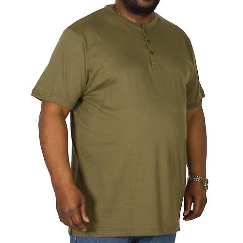 Bigdude T-Shirt mit Knopfleiste Olivgrün Tall Fit 