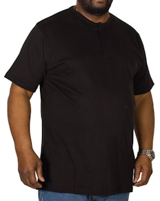 Bigdude T-Shirt mit Knopfleiste Schwarz Tall Fit 