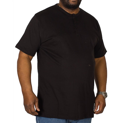 Bigdude T-Shirt mit Knopfleiste Schwarz Tall Fit 