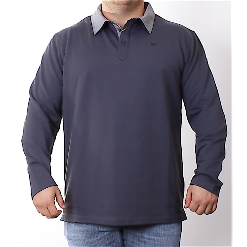 Oakman Navy Oxford Collar Polo Shirt