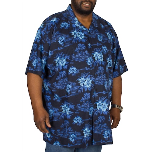 Espionage Palmendruck Kurzarmhemd mit Reverskragen Blau