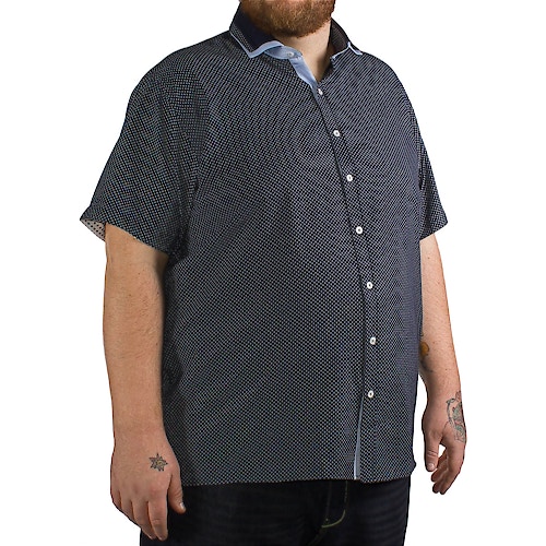 Louie James Short Sleeved Patterned Shirt- Navy