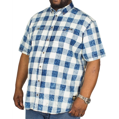 Replika Check Marble Washed Short Sleeve Shirt Blue