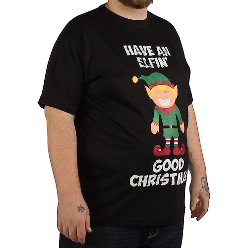Espionage Elf Print  Christmas T-Shirt Black