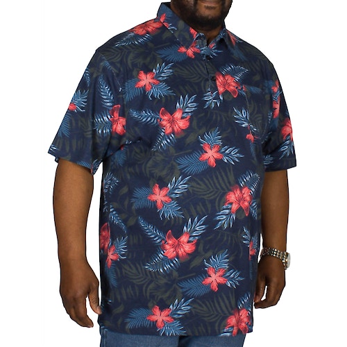 Espionage Hawaiian Print Polo Shirt Navy