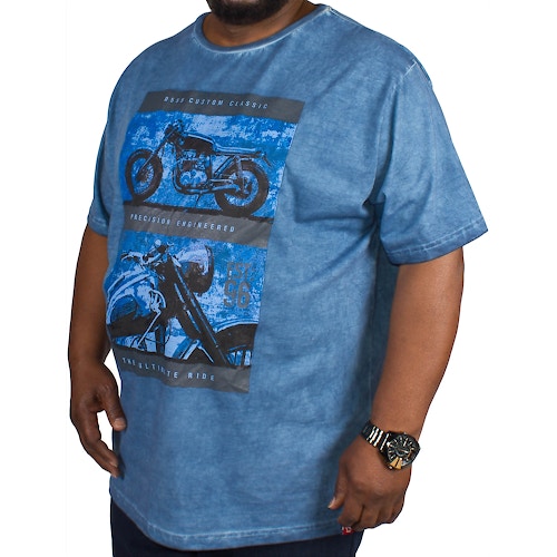 D555 Roy Motorbike Print Oilwash T-shirt Blue