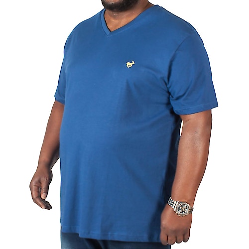 Bigdude Signature T-Shirt mit V-Ausschnitt Marinblau Tall Fit 