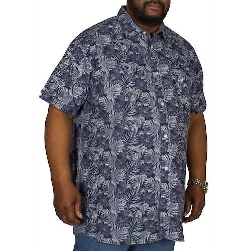 D555 Sheldon Hawaiian Leaf Print Shirt Navy