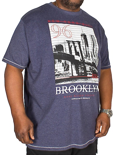 D555 T-Shirt Cain Brooklyn Print Denim Blau 