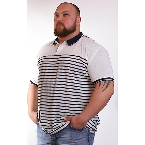Duke White & Navy Contrast Stripe Polo Shirt