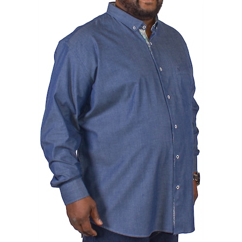 Cotton Valley Long Sleeved Denim Look Shirt Blue