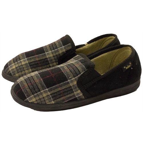 Dr Keller Broderic Twin Gusset Check Slippers Black