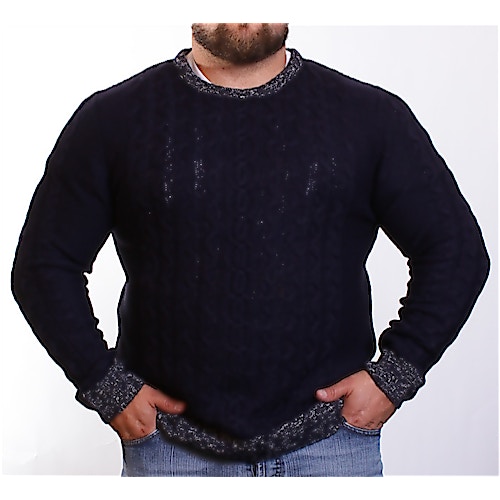 D555 Navy Wool Mix Contrast Sweater
