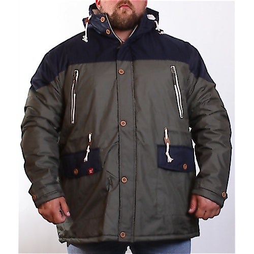 D555 Khaki Sherpa Lined Hood Parka Coat