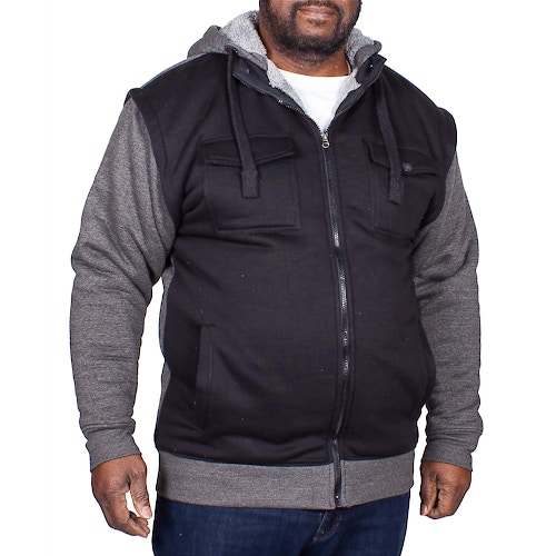 KAM Borg Lined Contrast Hoody Charcoal