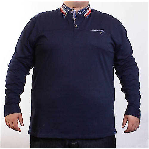 D555 Navy Long Sleeve Jersey Polo Shirt