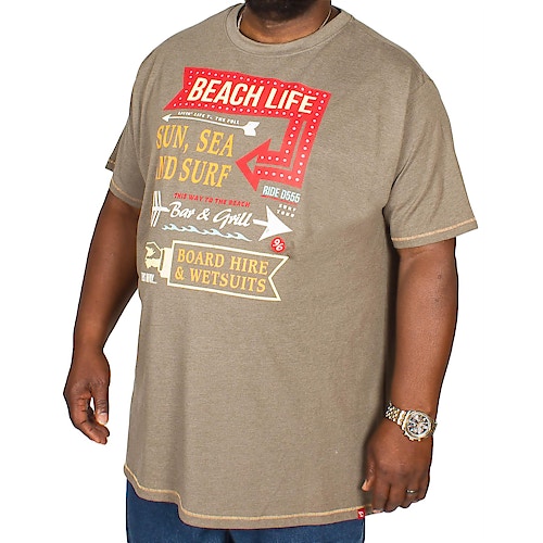 D555 Kennedy Beach Life Print T-Shirt Khaki