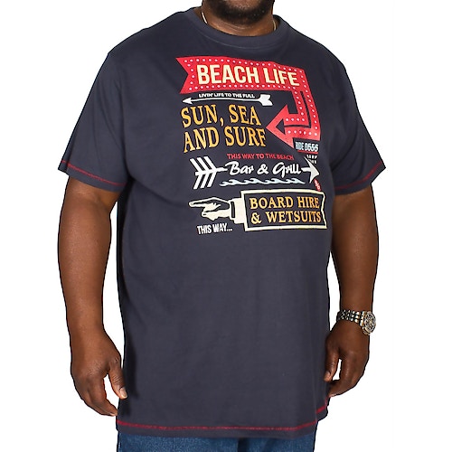 D555 Kennedy Beach Life Print T-Shirt Navy
