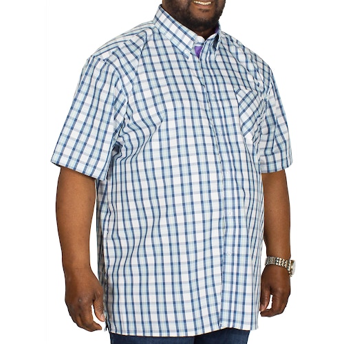 KAM Check Short Sleeved Shirt Charcoal/Blue