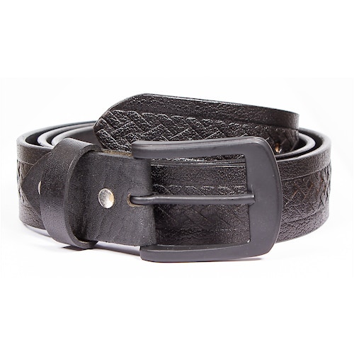 Denis Leather Woven Detail Belt Black