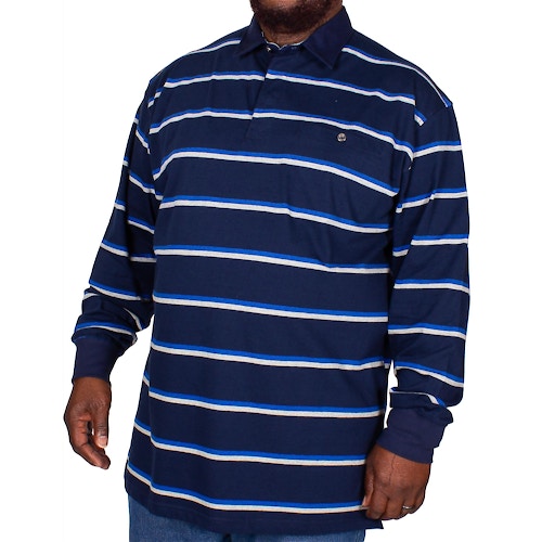 KAM Long Sleeve Jersey Stripe Polo Shirt Navy