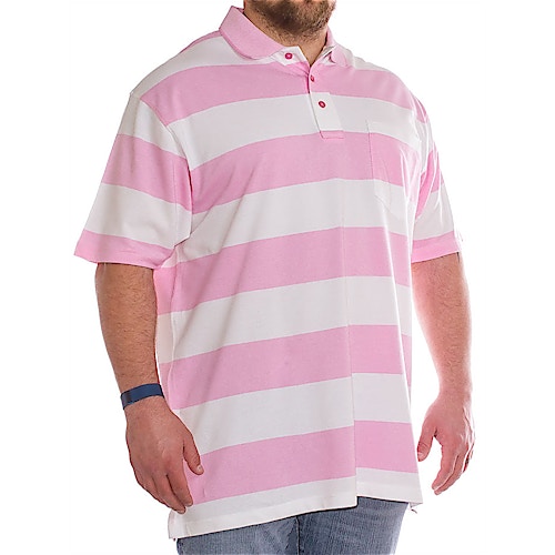 Brooklyn Striped Polo Shirt Pink/White