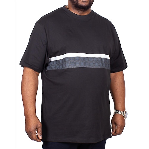 KAM Check Stripe Printed T-Shirt Black