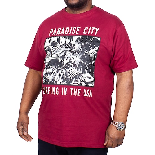 KAM Paradise Palmen Print T-Shirt Weinrot 