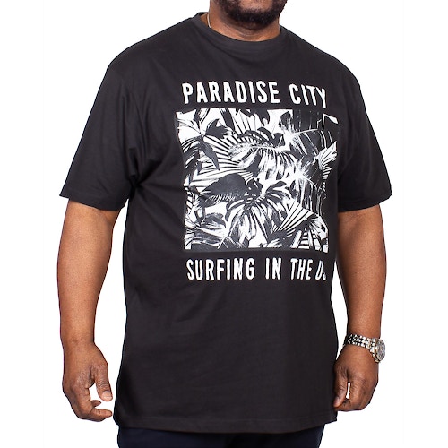 KAM Paradise Palmen Print T-Shirt Schwarz