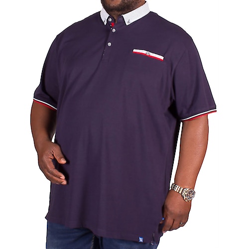 D555 Garfield Stretch Stripe Collar Polo Shirt Navy