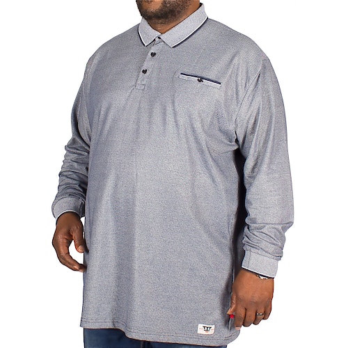 D555 Long Sleeve Jacquard Collar Polo Shirt Blue