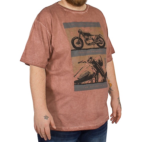 D555 Roy Motorbike Print Oilwash T-shirt Rust