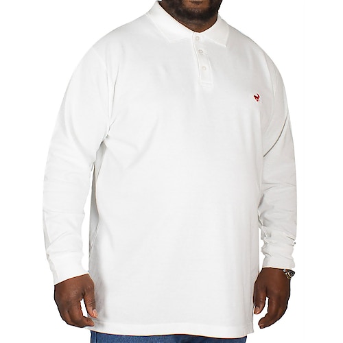 Bigdude Embroidered Long Sleeve Polo Shirt White