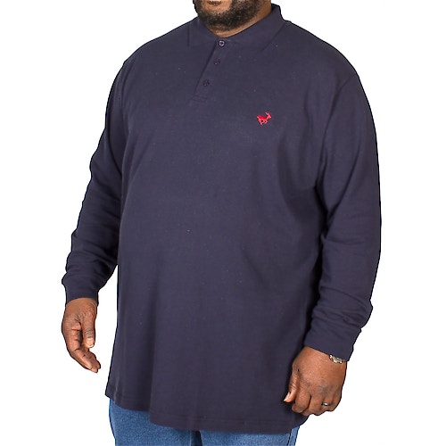 Bigdude Embroidered Long Sleeve Polo Shirt Navy