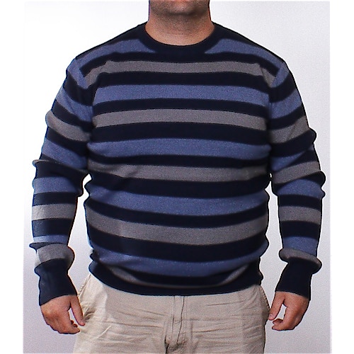 Duke London Crew Neck Bold Stripe Sweater Navy
