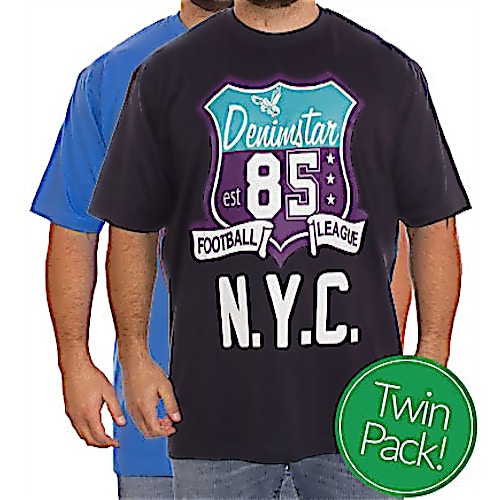 KAM Twin Pack Denim Star T-Shirts Navy/Denim