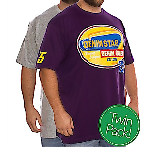 KAM Twin Pack Denim Star T-Shirts Purple/Grey