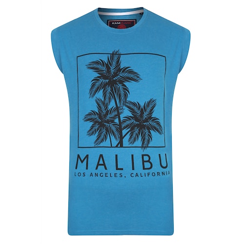 KAM Malibu Print Sleeveless T-Shirt Turk Blue