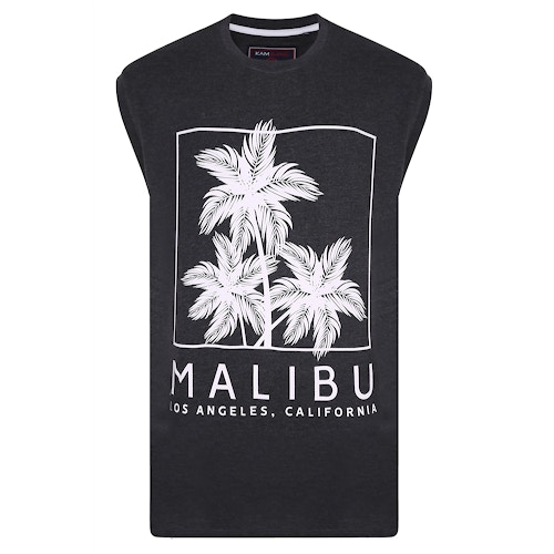 KAM Malibu Print Sleeveless T-Shirt Charcoal