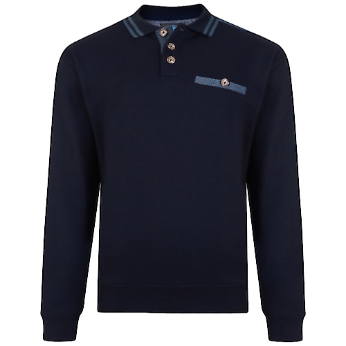 KAM Tipped Collar Polo Sweater Navy