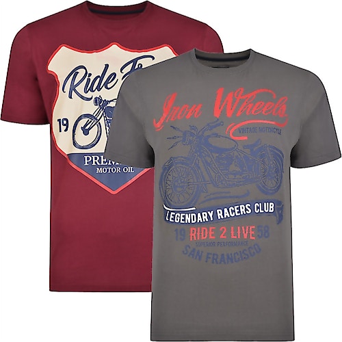Kam Twin Pack Ride Free / Iron Wheels Print T-shirts