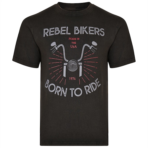 KAM Rebel Biker Acid Wash T-Shirt Black