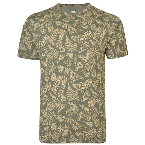 KAM Floral Print Slub T-Shirt Khaki