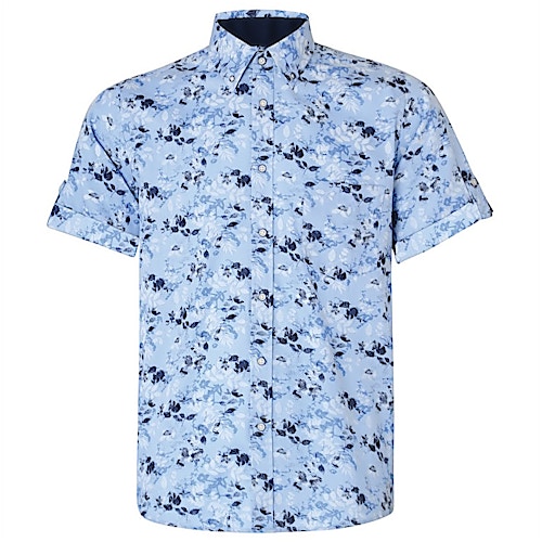 KAM Short Sleeve Floral Print Shirt Blue