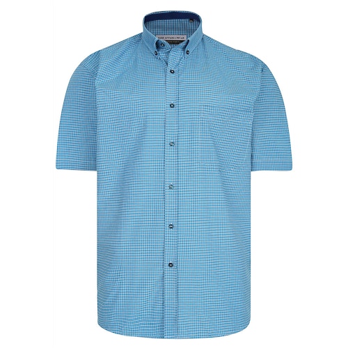 KAM Premium Mini Check Shirt Turquoise