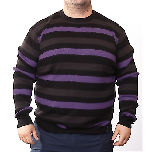 Duke London Crew Neck Bold Stripe Sweater Purple