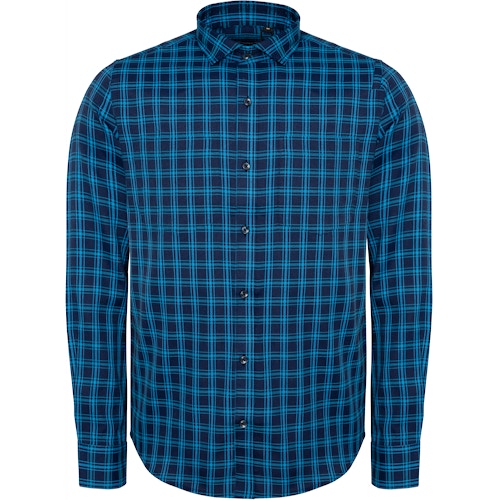 Bigdude Fine Check Long Sleeve Shirt Navy/Turquoise