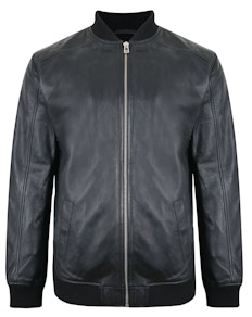 Tooting & Brow Leather Bomber Jacket Black