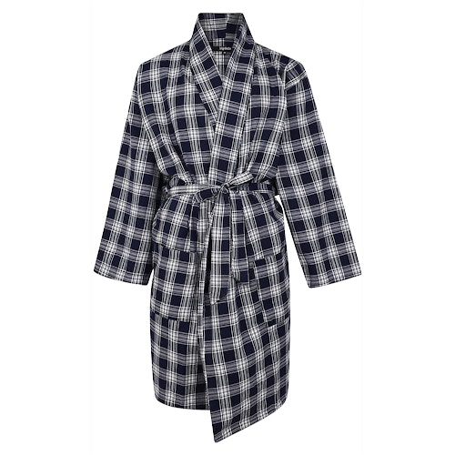 Bigdude Woven Check Dressing Gown Navy/White