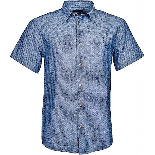 Replika Linen Mix Short Sleeve Shirt Indigo Blue